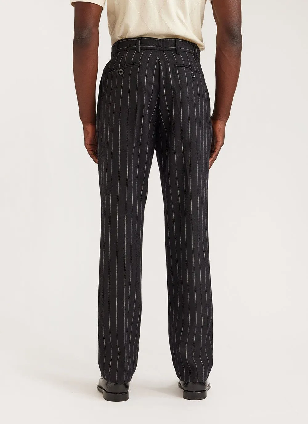 Pinstripe Tailored Trousers | Wool | Black