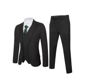 Royal Suit Black Men's Slim-Fit Suit Flat Front Pants with Vest