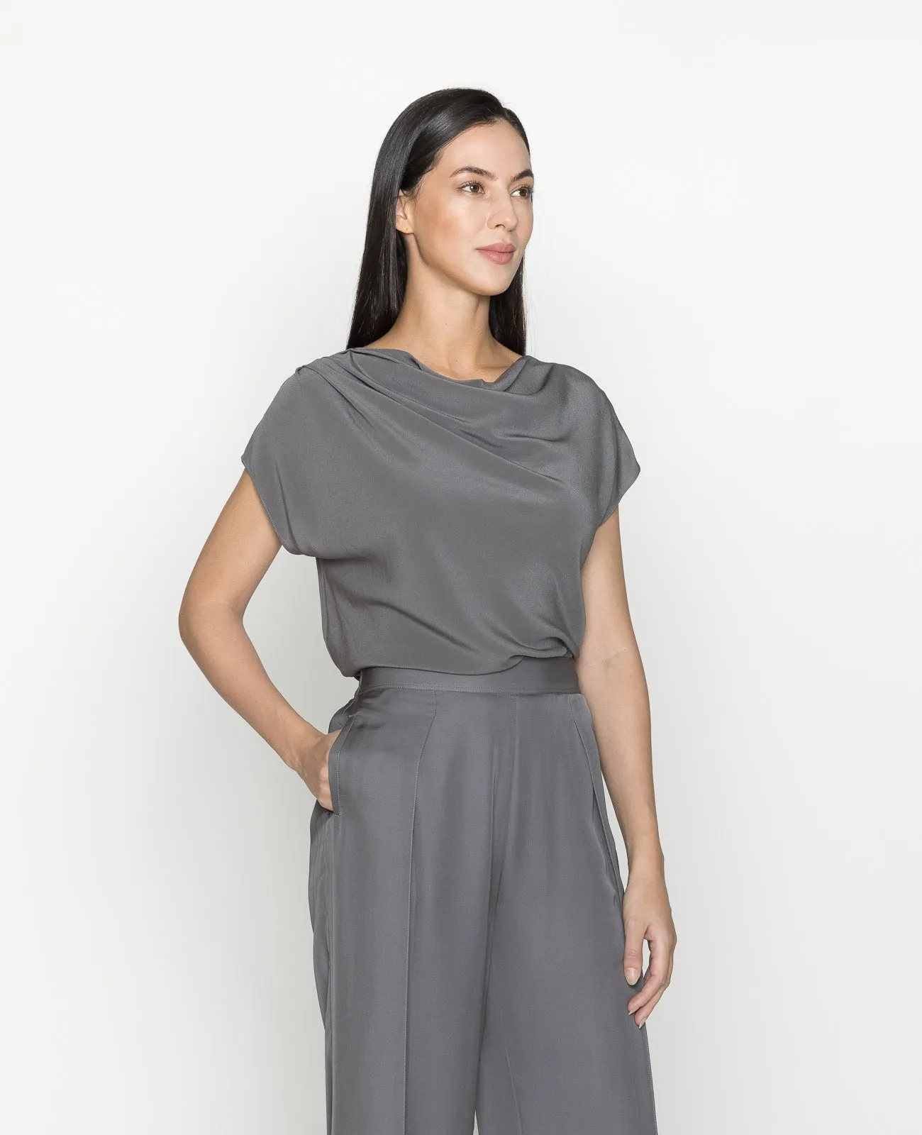 Silk Draped Neck Tee