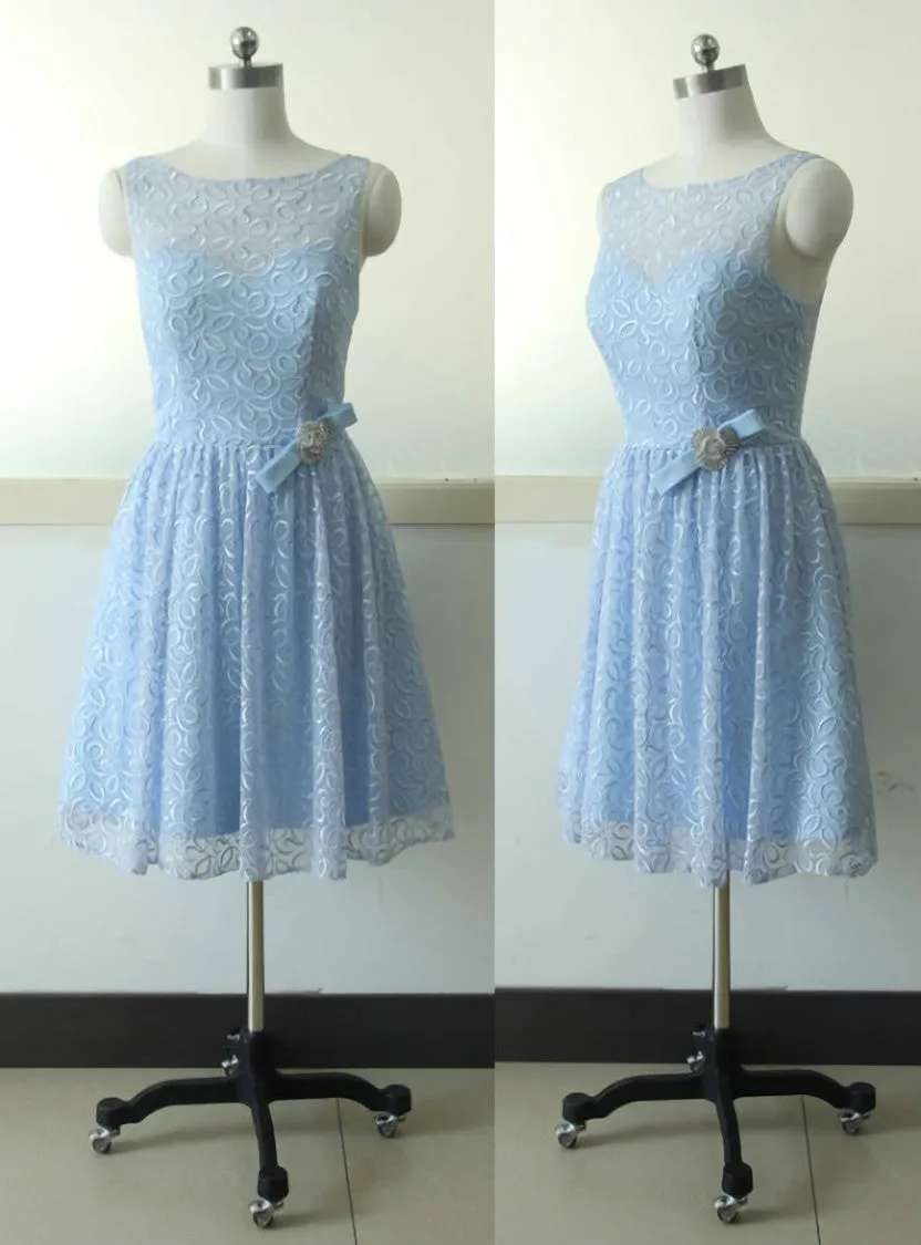 Sleeveless Lace Bridesmaid dress Blue A-line Bridesmaid dress Prom Bridesmaid dress