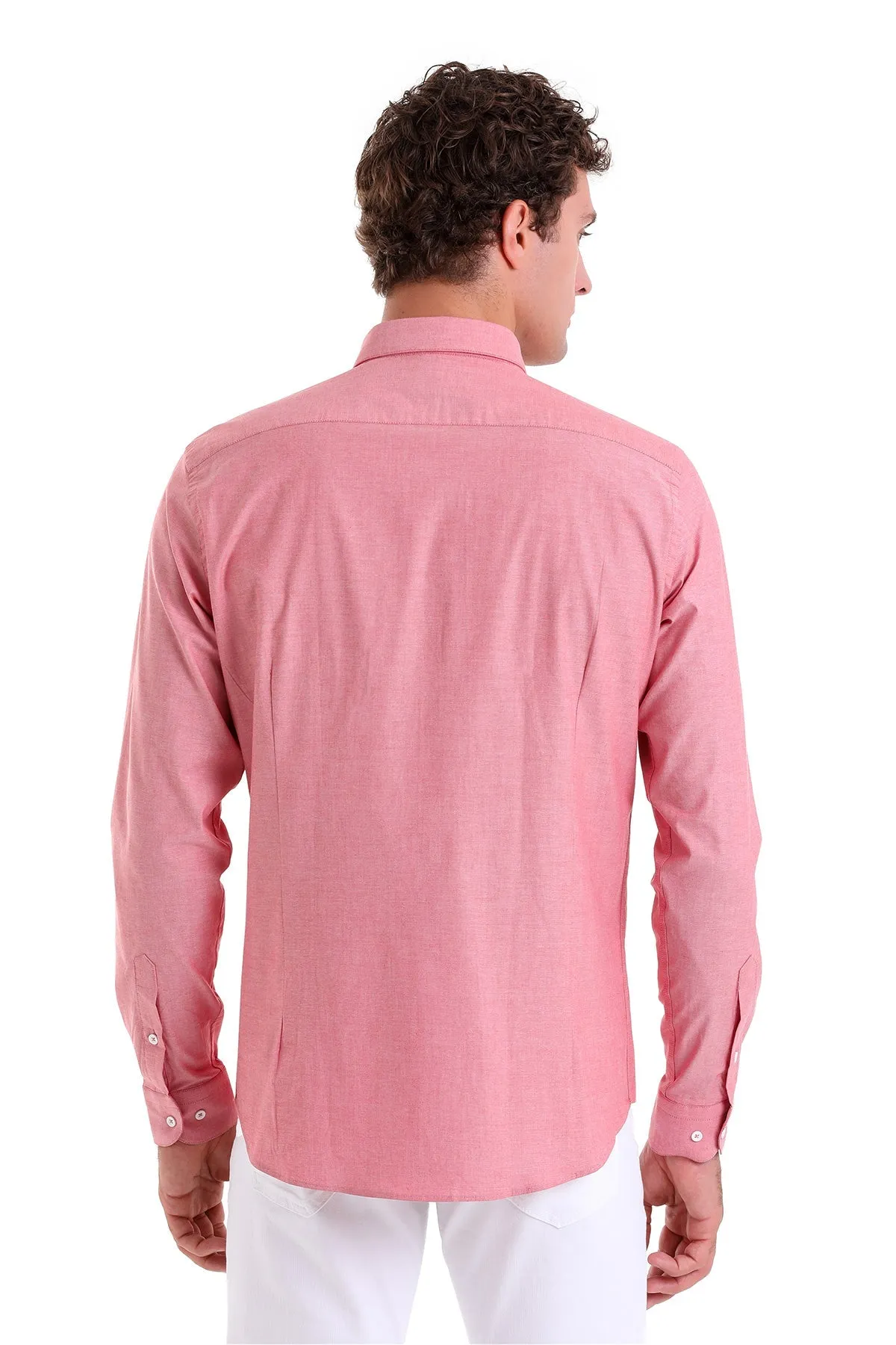 Slim Fit Long Sleeve Cotton Red Dress Shirt