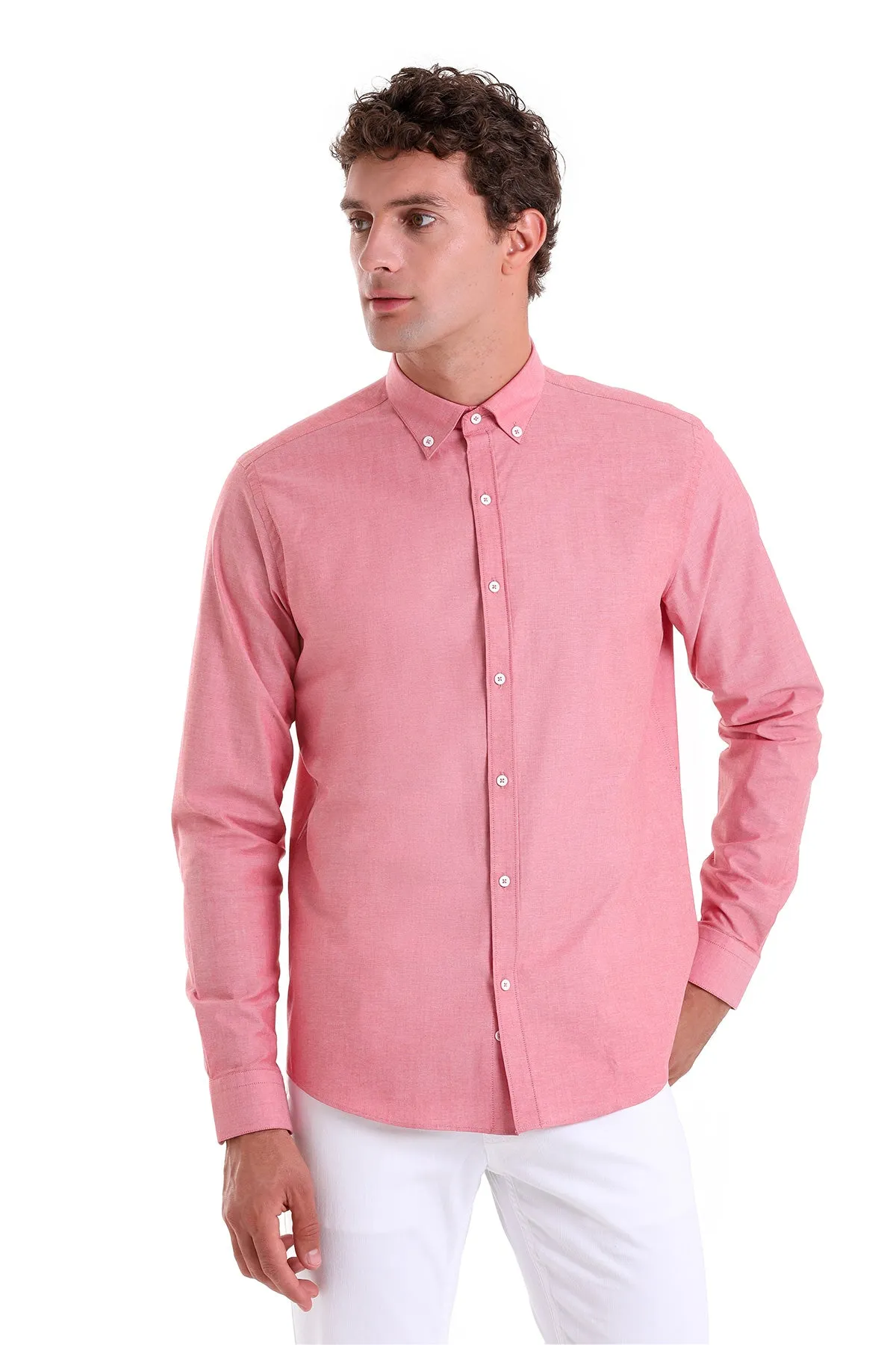 Slim Fit Long Sleeve Cotton Red Dress Shirt