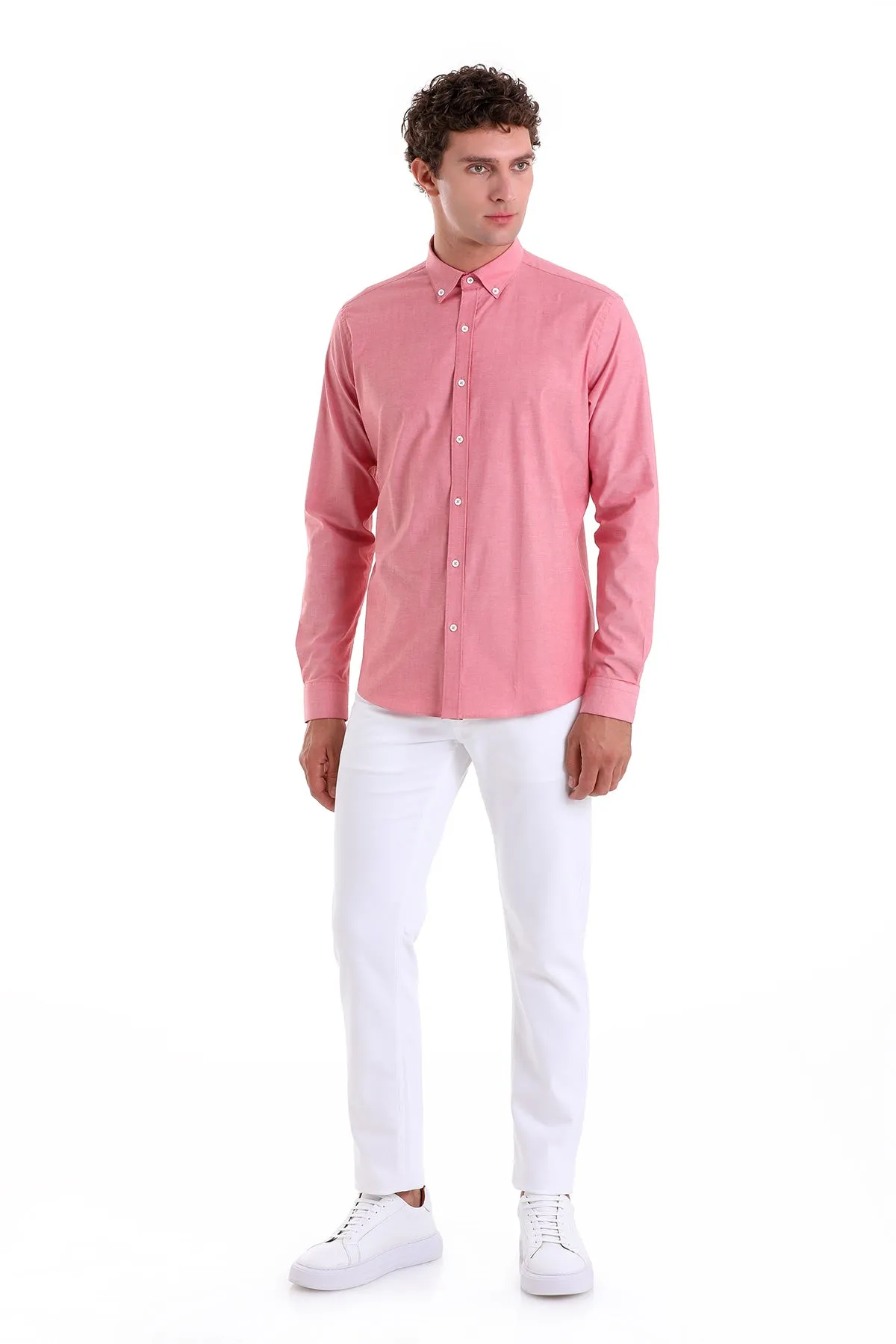 Slim Fit Long Sleeve Cotton Red Dress Shirt