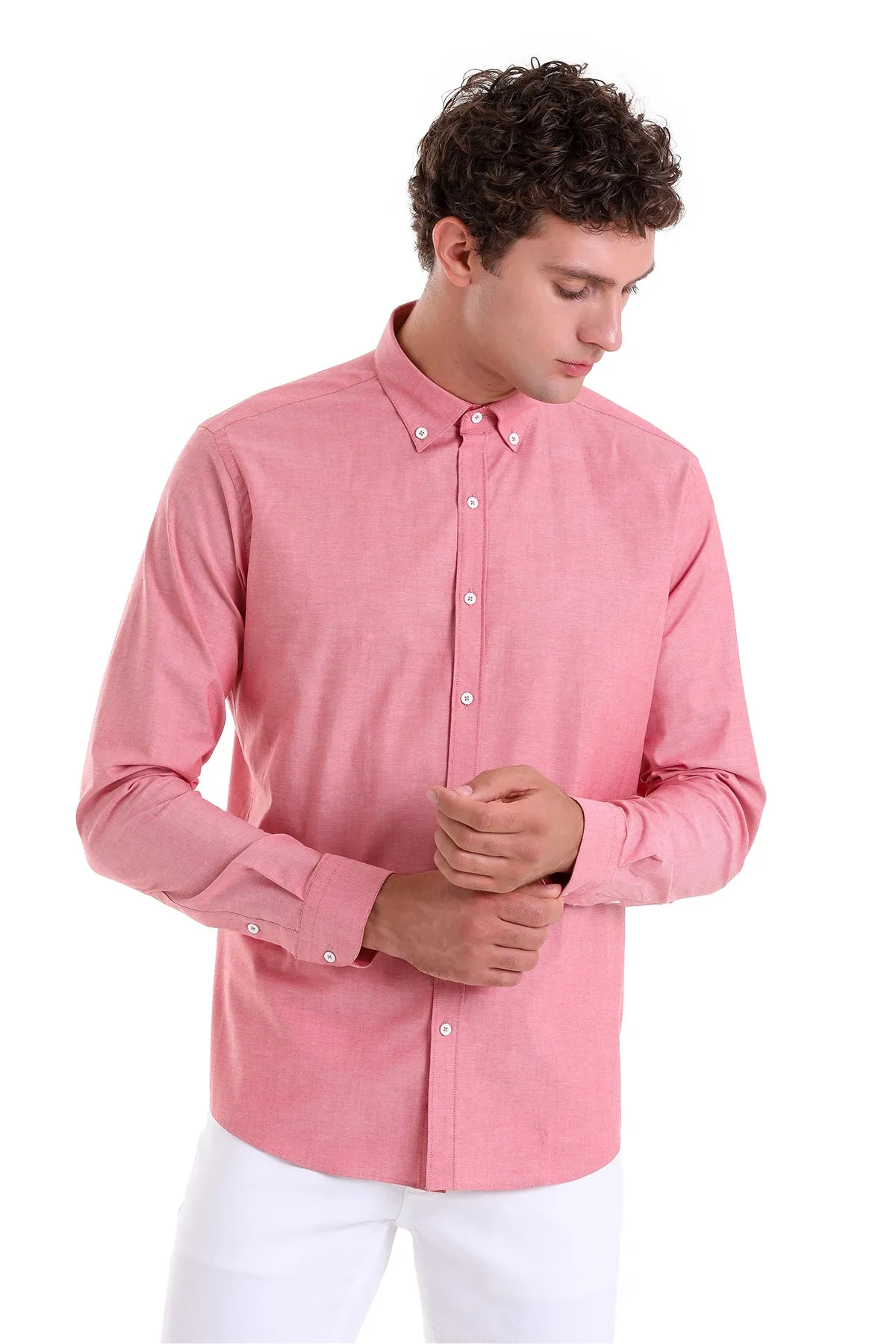 Slim Fit Long Sleeve Cotton Red Dress Shirt