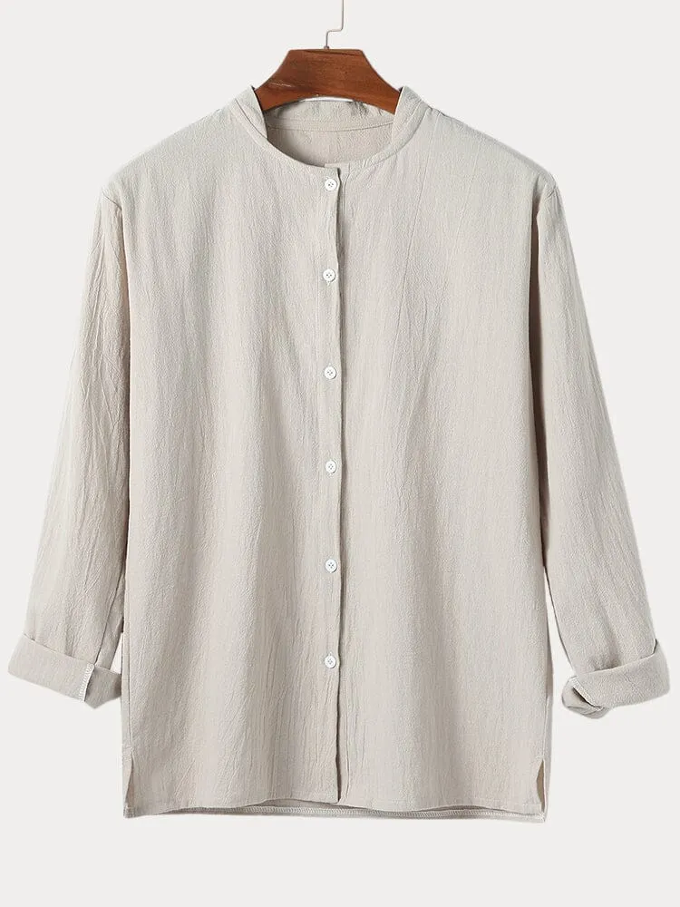 Solid Color Cotton Linen Shirt