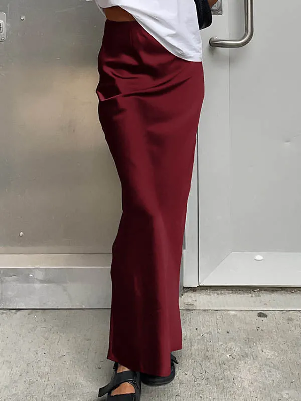 Solid Color High Waisted Skirts Bottoms