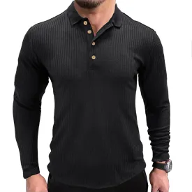 SOLID COLOR RIBBED LONG SLEEVE POLO SHIRT