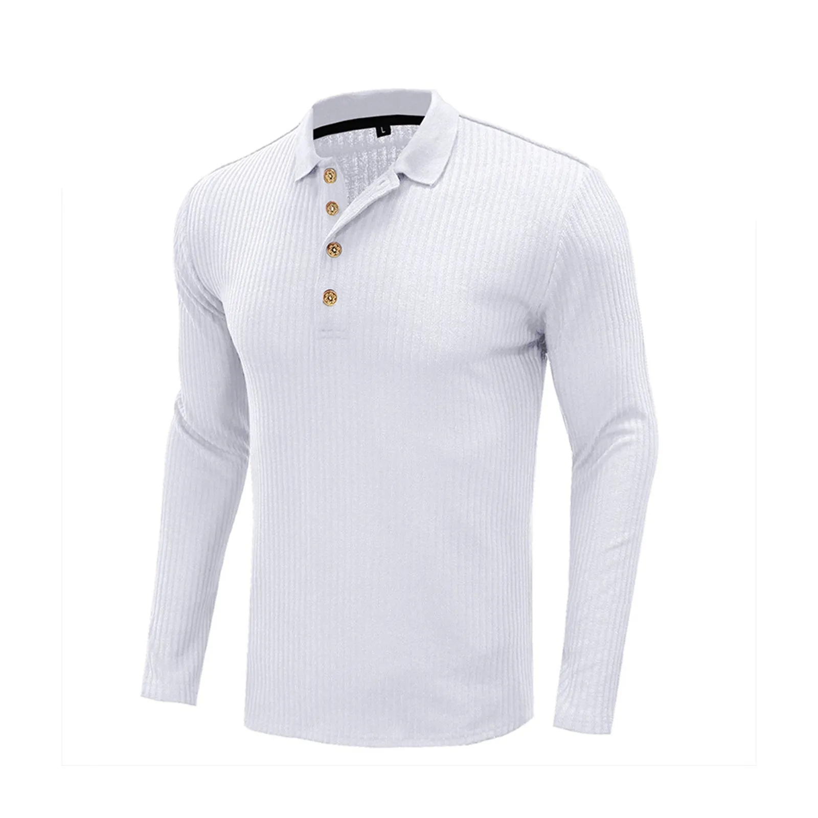 SOLID COLOR RIBBED LONG SLEEVE POLO SHIRT