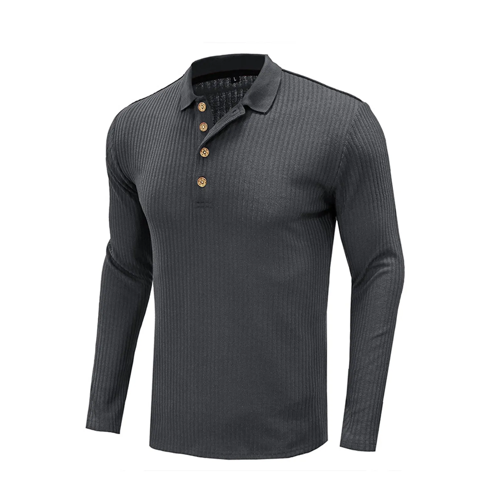 SOLID COLOR RIBBED LONG SLEEVE POLO SHIRT