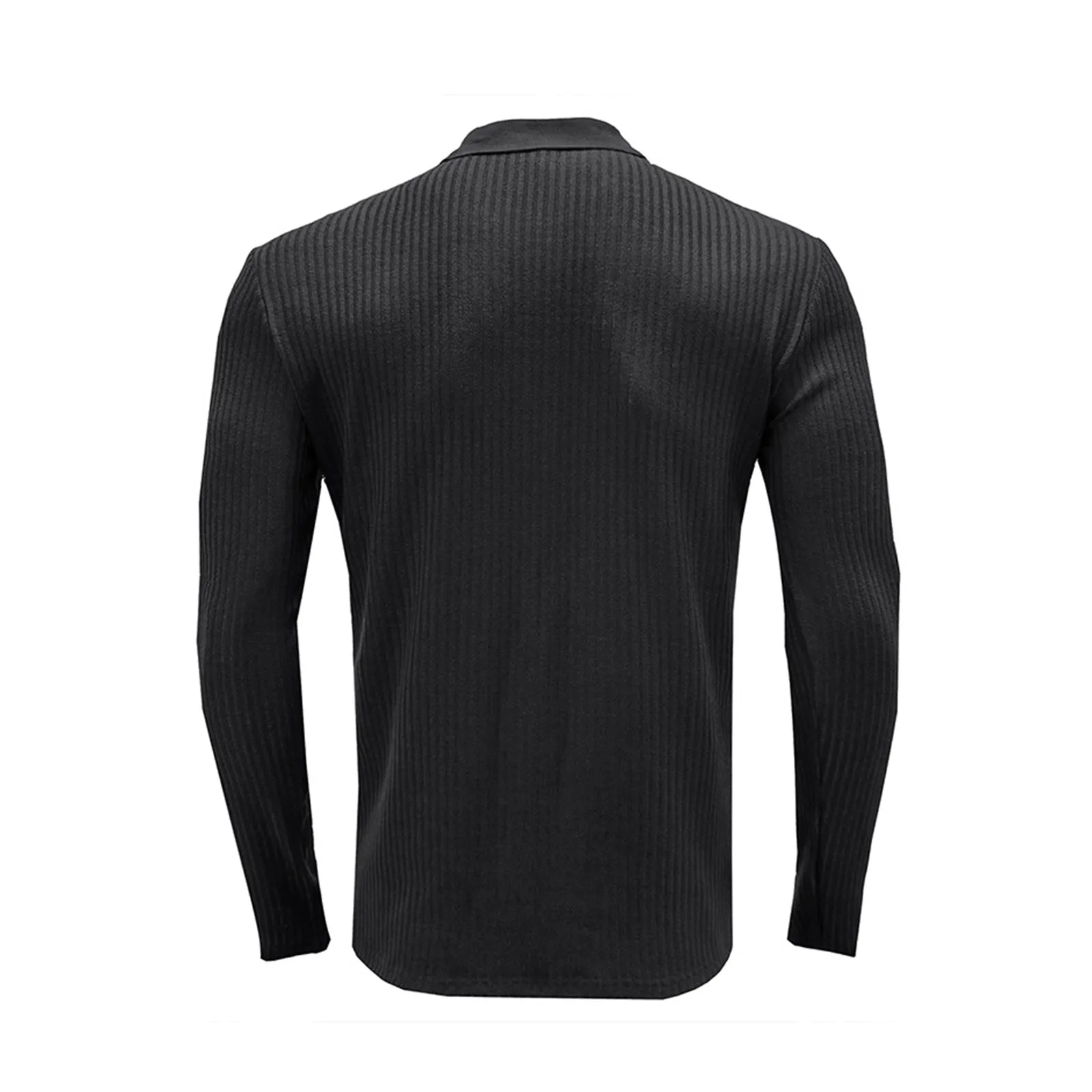 SOLID COLOR RIBBED LONG SLEEVE POLO SHIRT