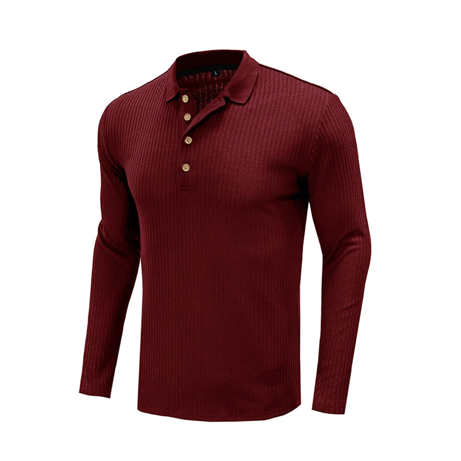 SOLID COLOR RIBBED LONG SLEEVE POLO SHIRT