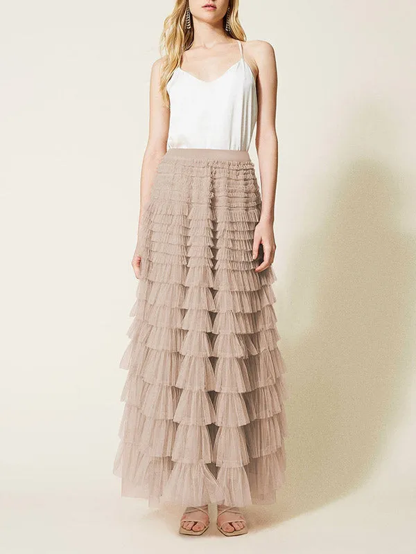 Solid Color Tulle A-Line High Waisted Skirts Bottoms