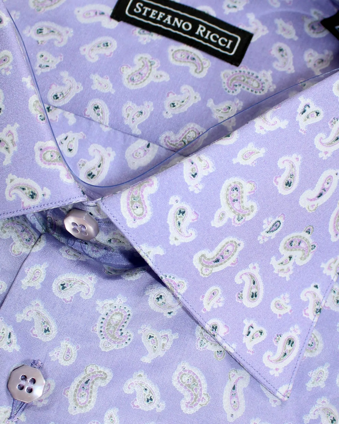 Stefano Ricci Dress Shirt Lilac Paisley Silk Cotton L SALE