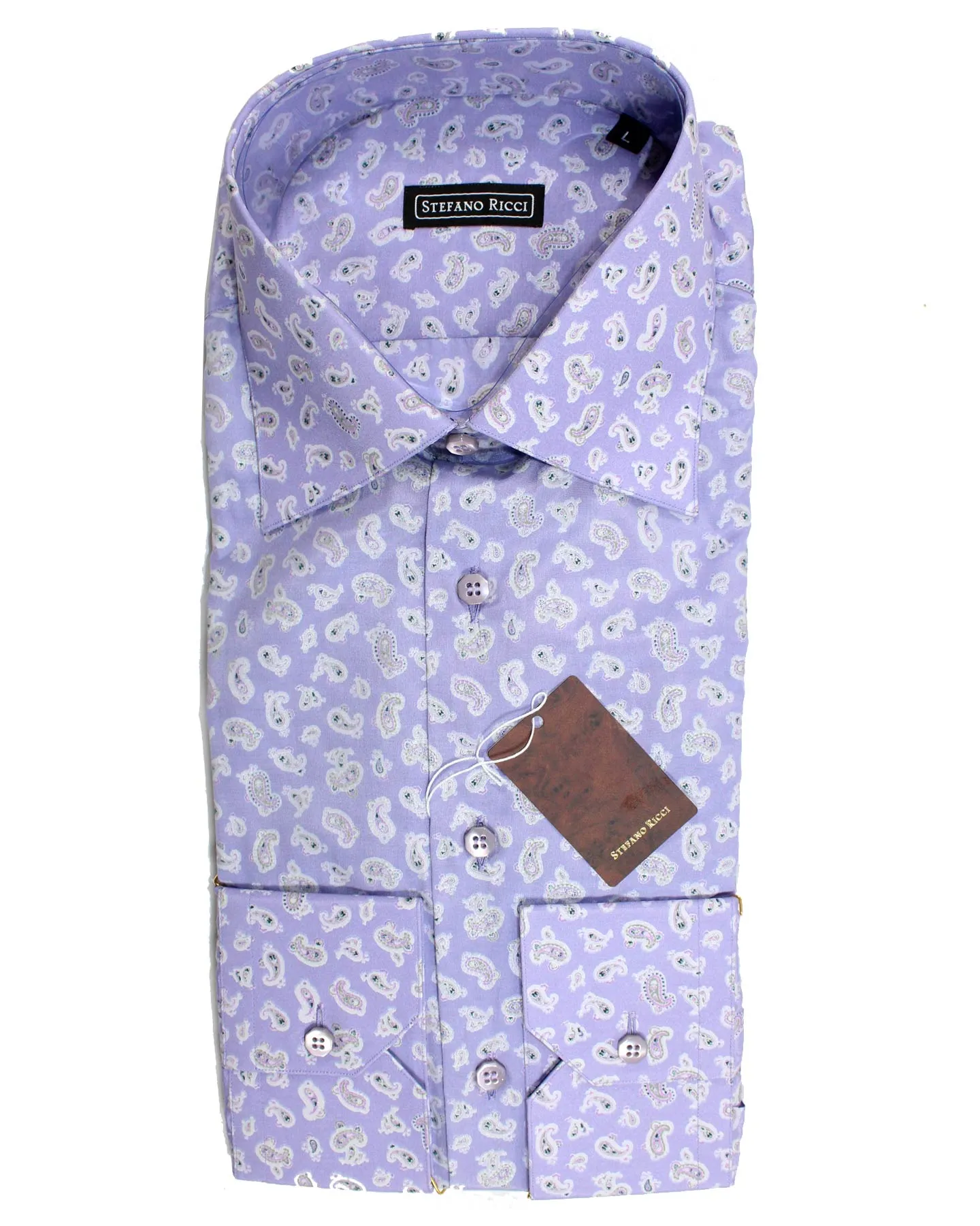 Stefano Ricci Dress Shirt Lilac Paisley Silk Cotton L SALE