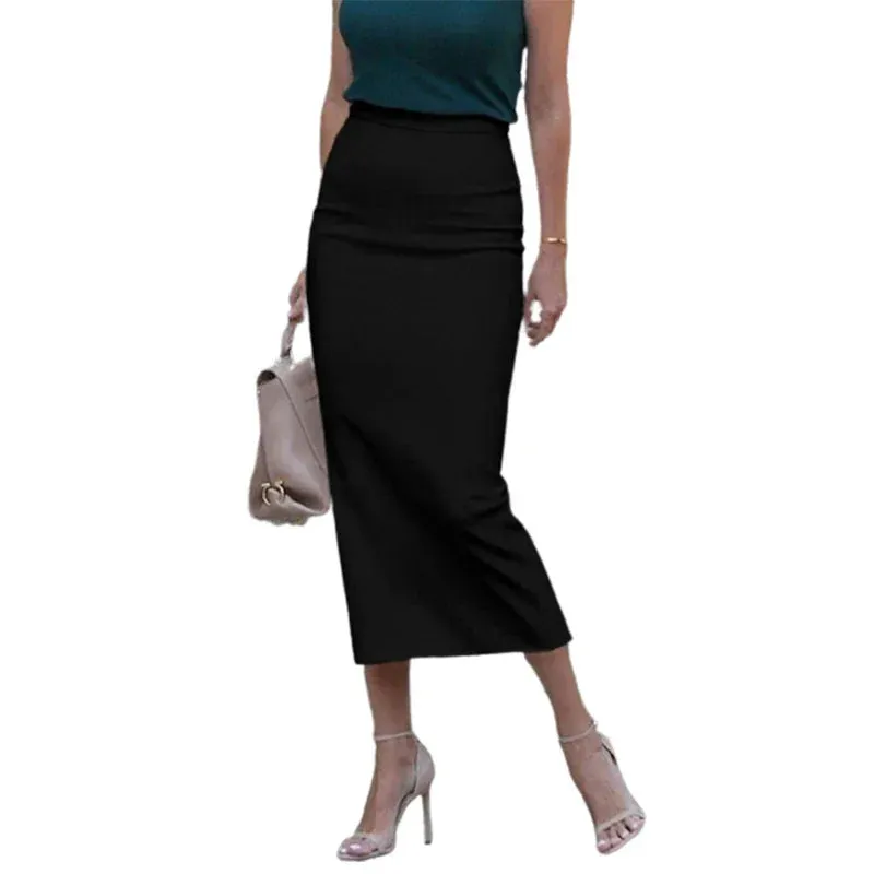 TAVIMART  -  Female Fashion Solid Color High Waisted Zipper Skirts Spring Autumn Causal Simple Office Lady Midi Skirts