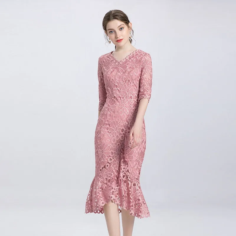 Temperament slim hip tail sleeve flower dress