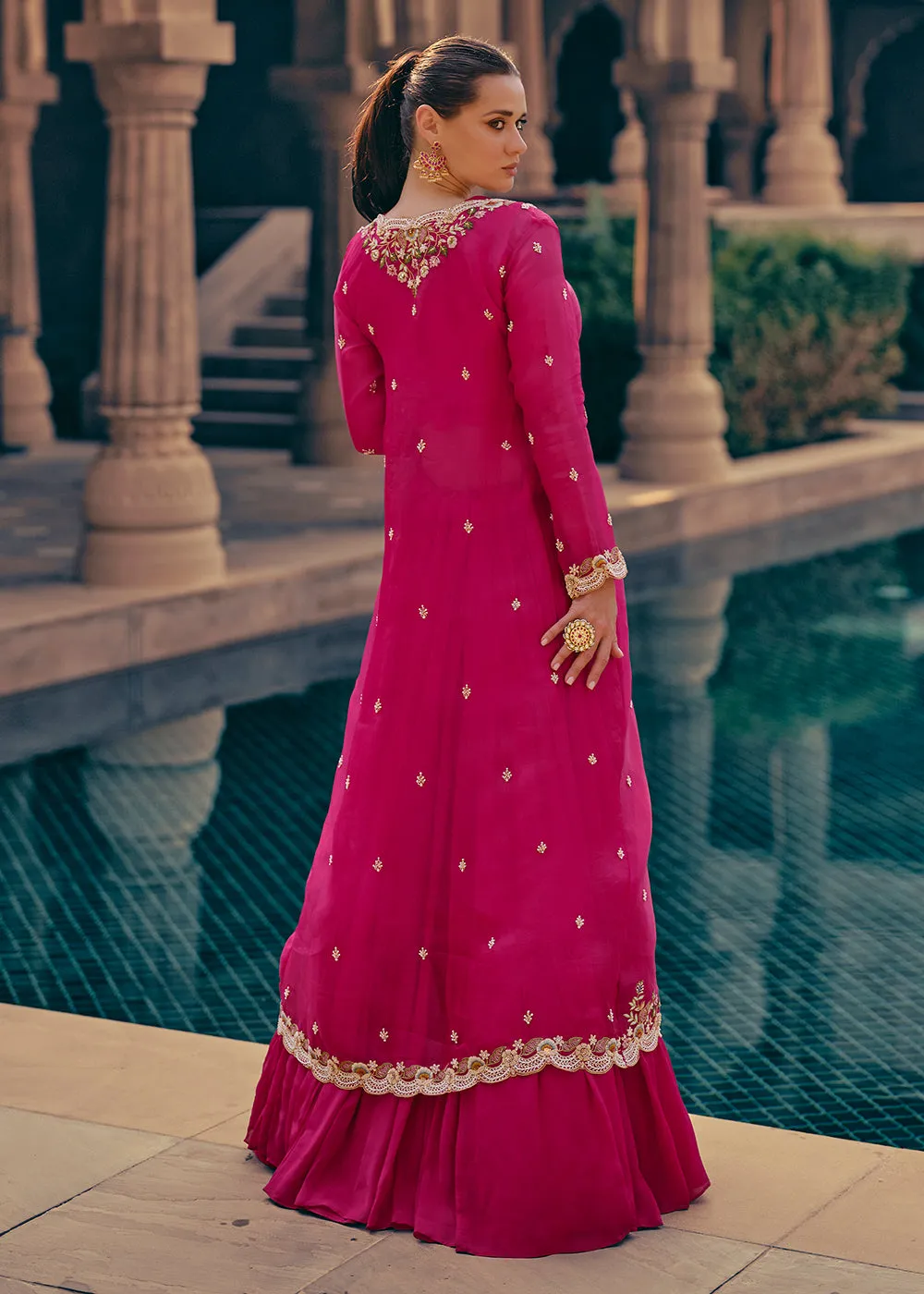 Tempting Pink Embroidered Designer Indo Western Dress