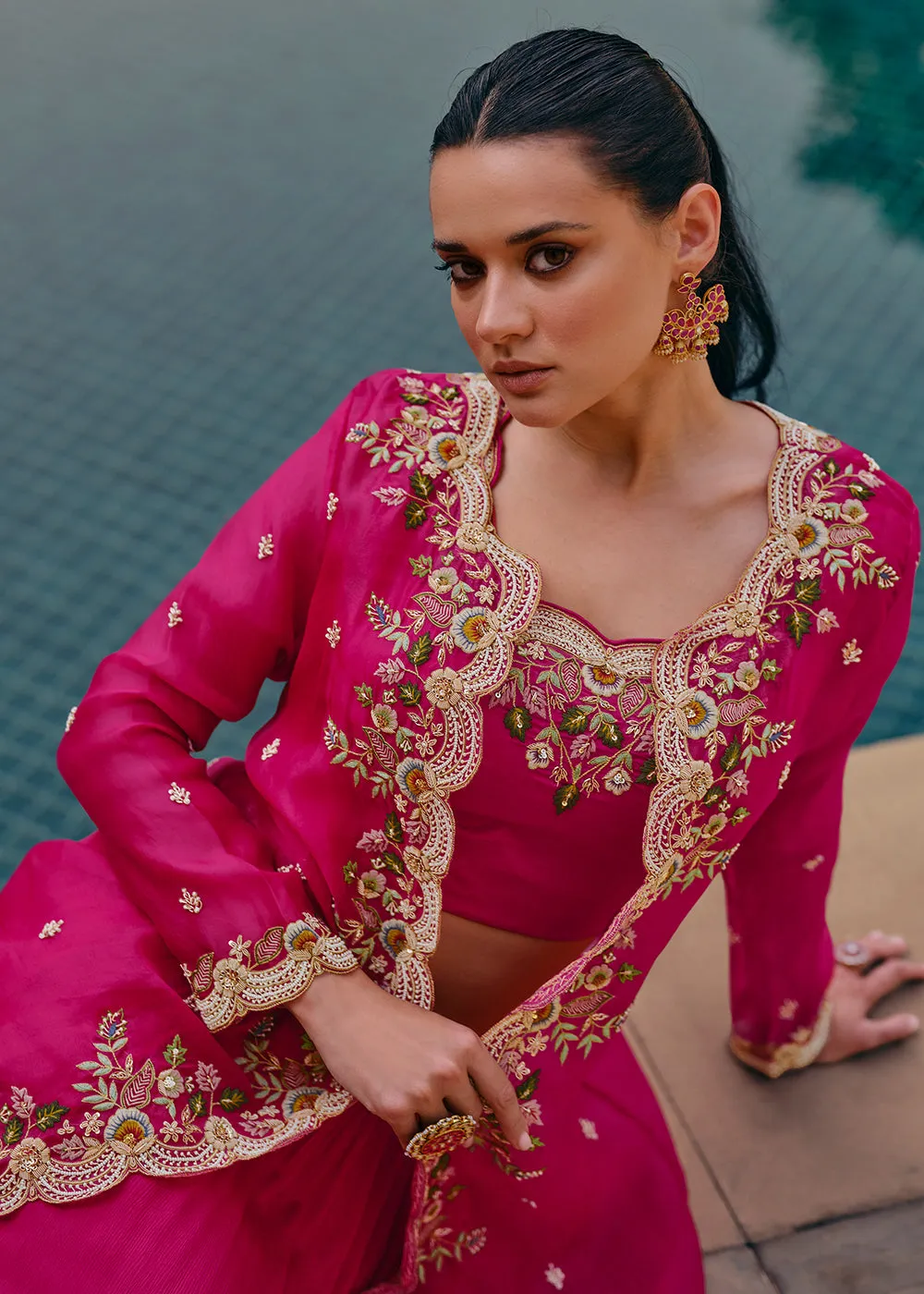 Tempting Pink Embroidered Designer Indo Western Dress