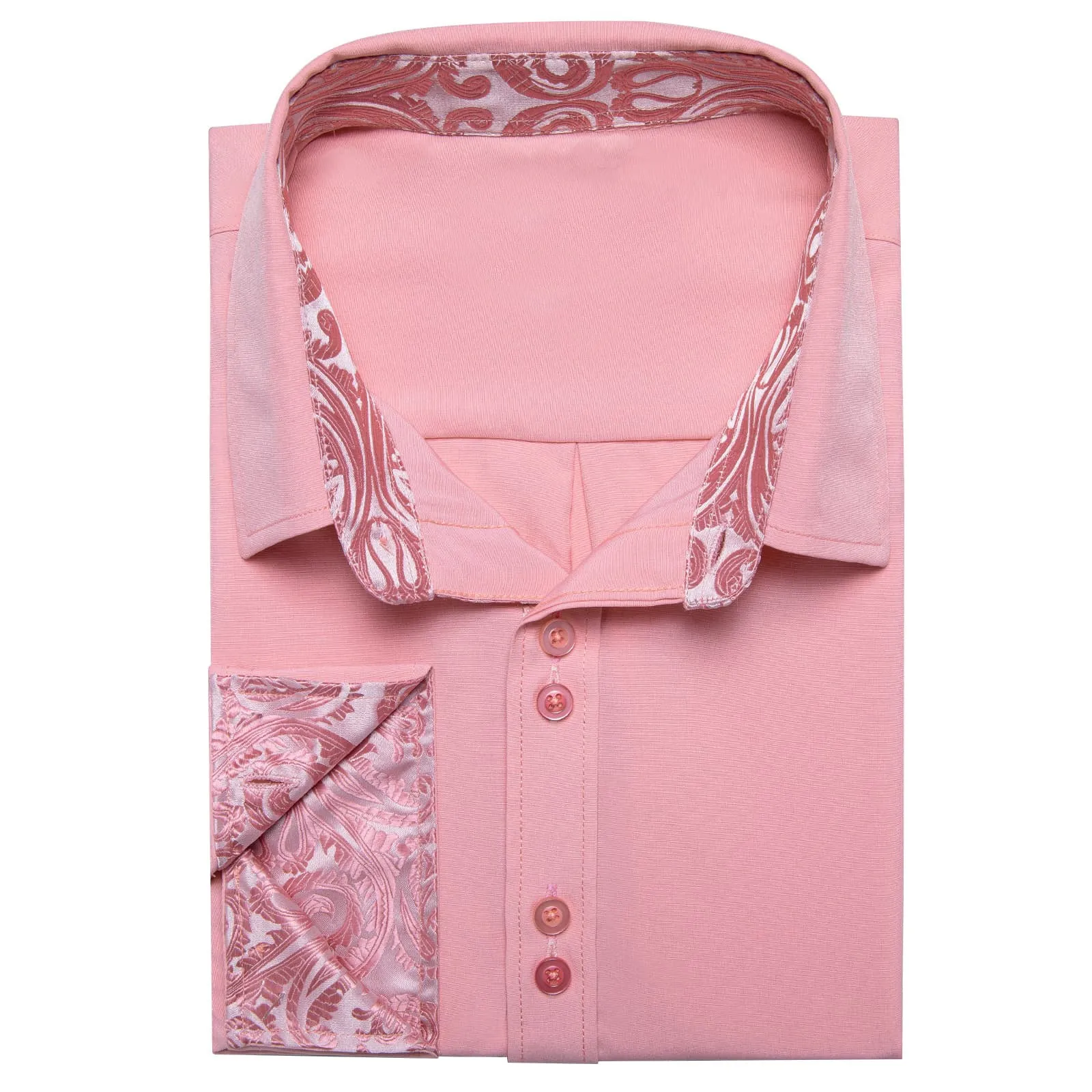 Ties2you Dress Shirt for Men Light Pink Solid Splicing Silk Button Down Shirt