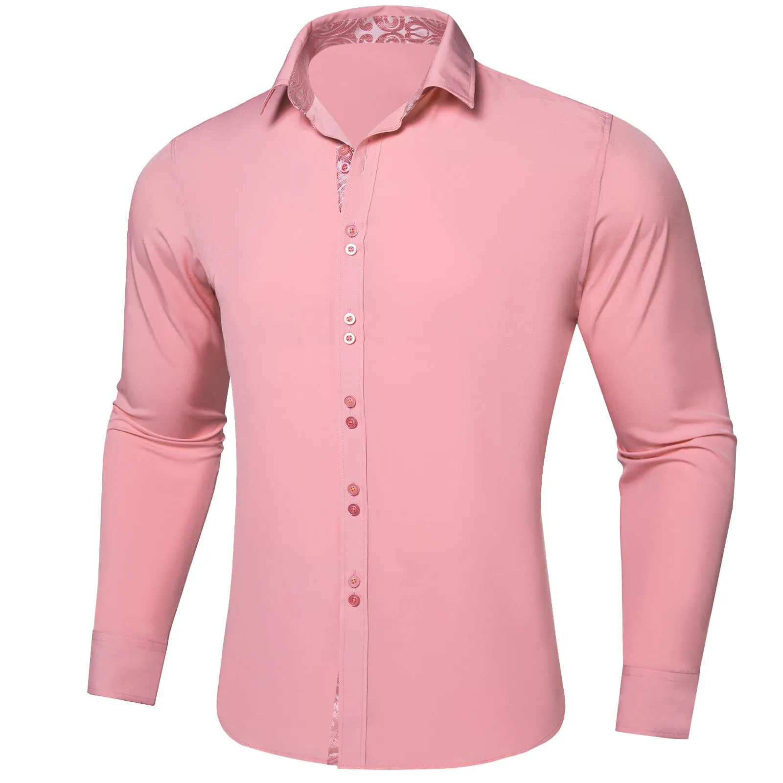 Ties2you Dress Shirt for Men Light Pink Solid Splicing Silk Button Down Shirt