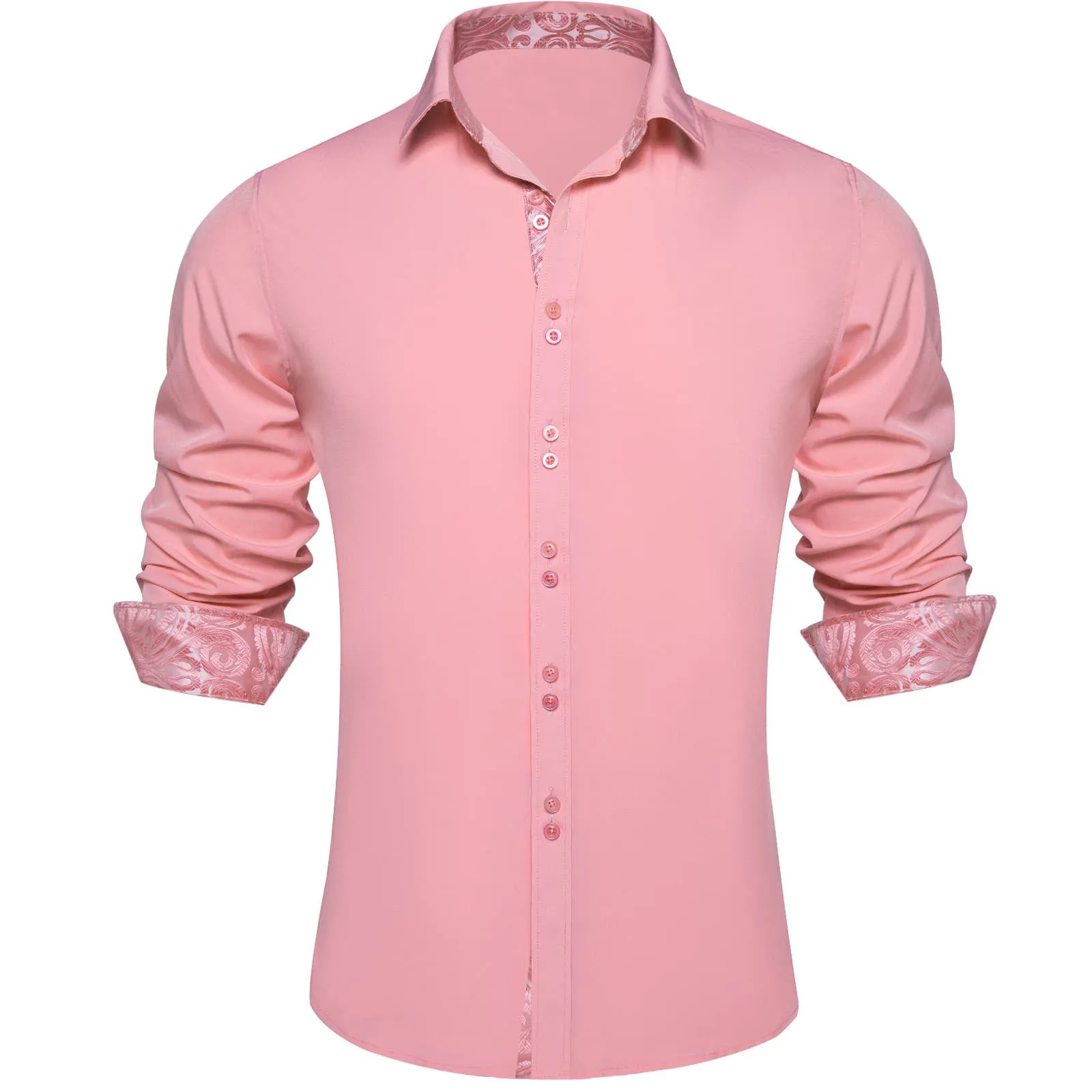 Ties2you Dress Shirt for Men Light Pink Solid Splicing Silk Button Down Shirt