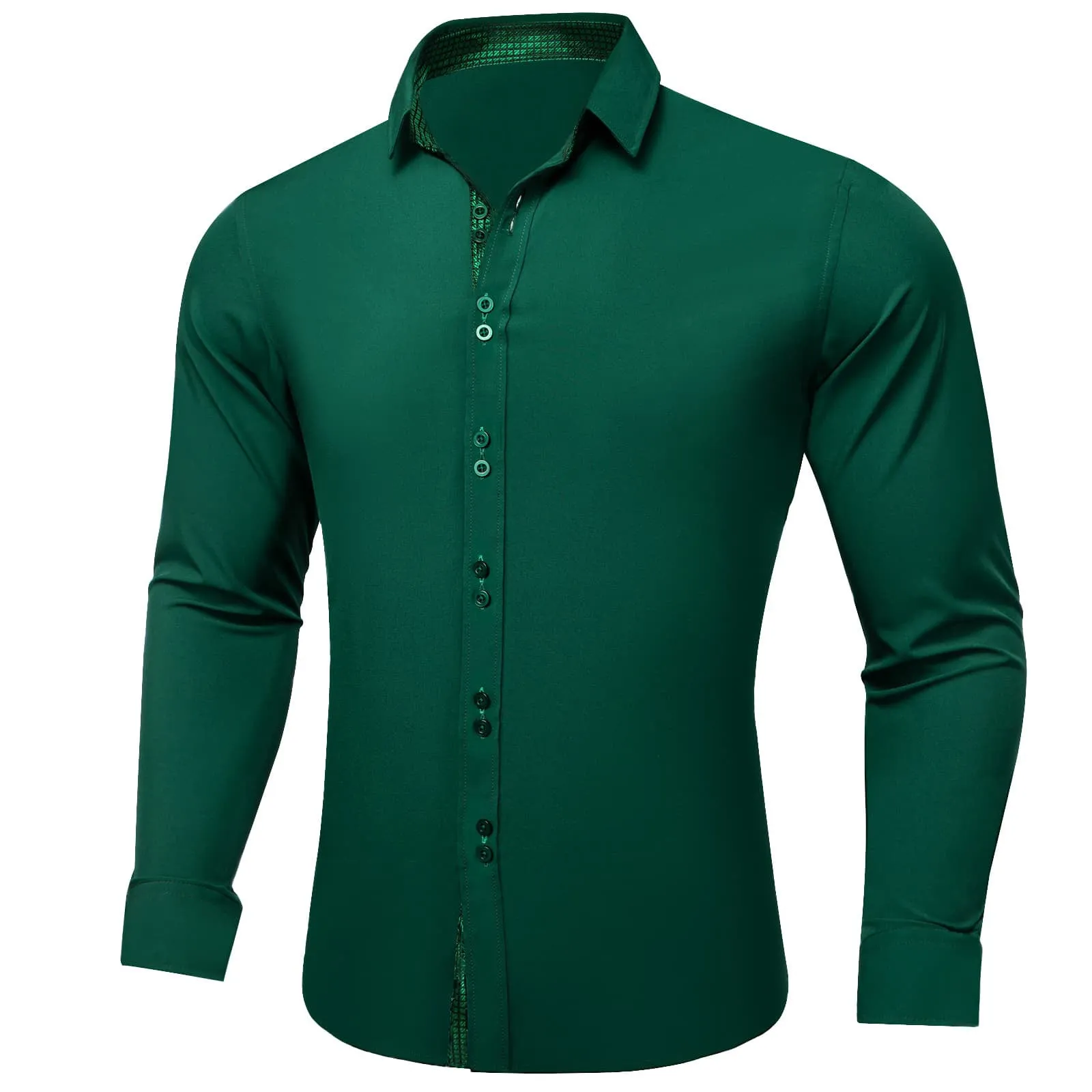 Ties2you Dress Shirt for Men Solid Sea Green Splicing Silk Long Sleeve Shirt