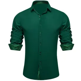 Ties2you Dress Shirt for Men Solid Sea Green Splicing Silk Long Sleeve Shirt