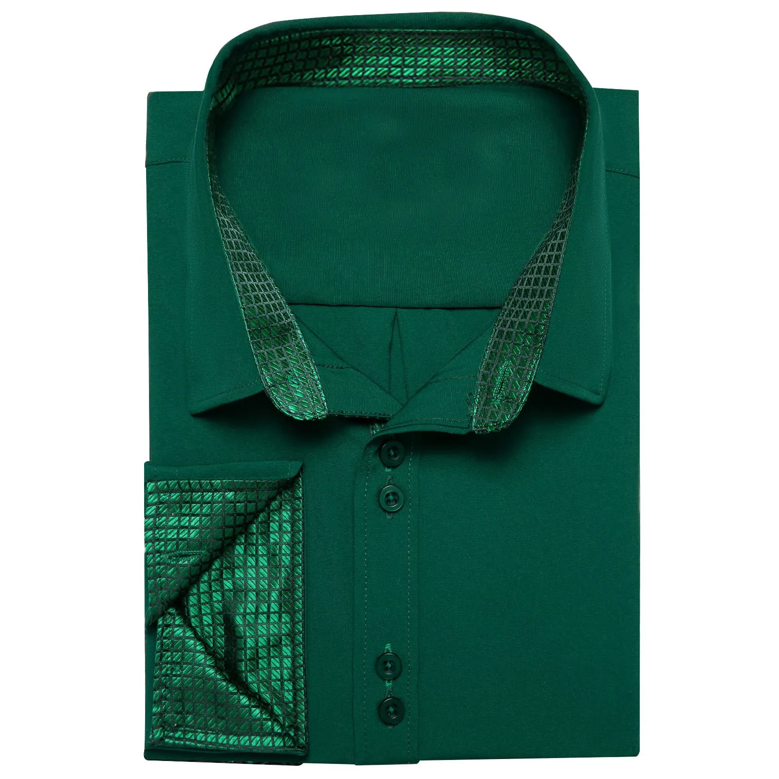 Ties2you Dress Shirt for Men Solid Sea Green Splicing Silk Long Sleeve Shirt