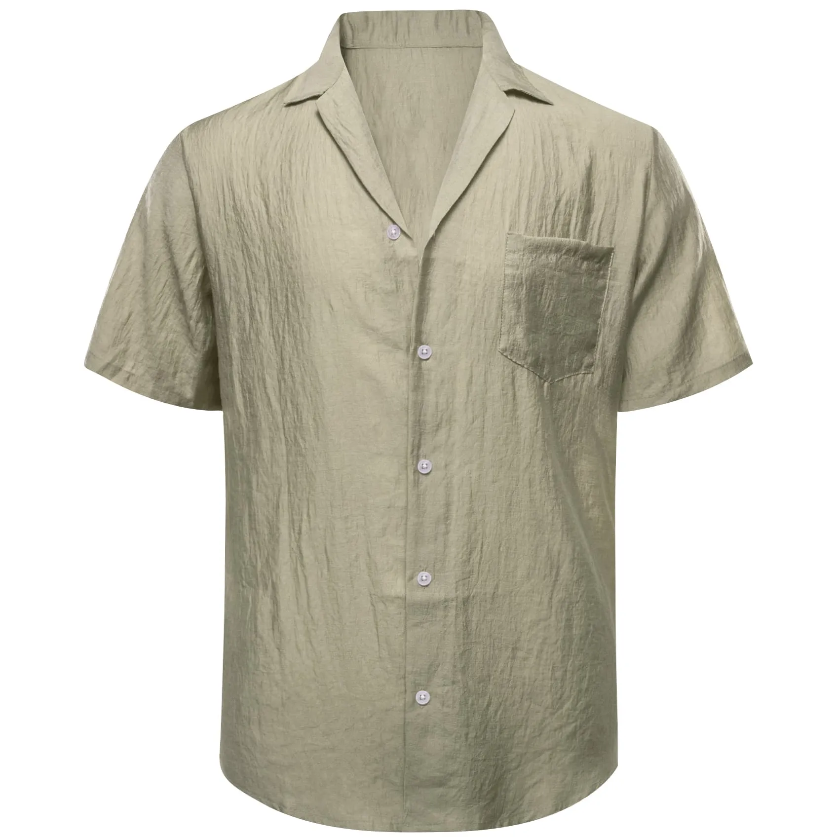 Ties2you Short Sleeve Shirt Sage Green Solid Men's Silk Notched Collar Button Down Shirt