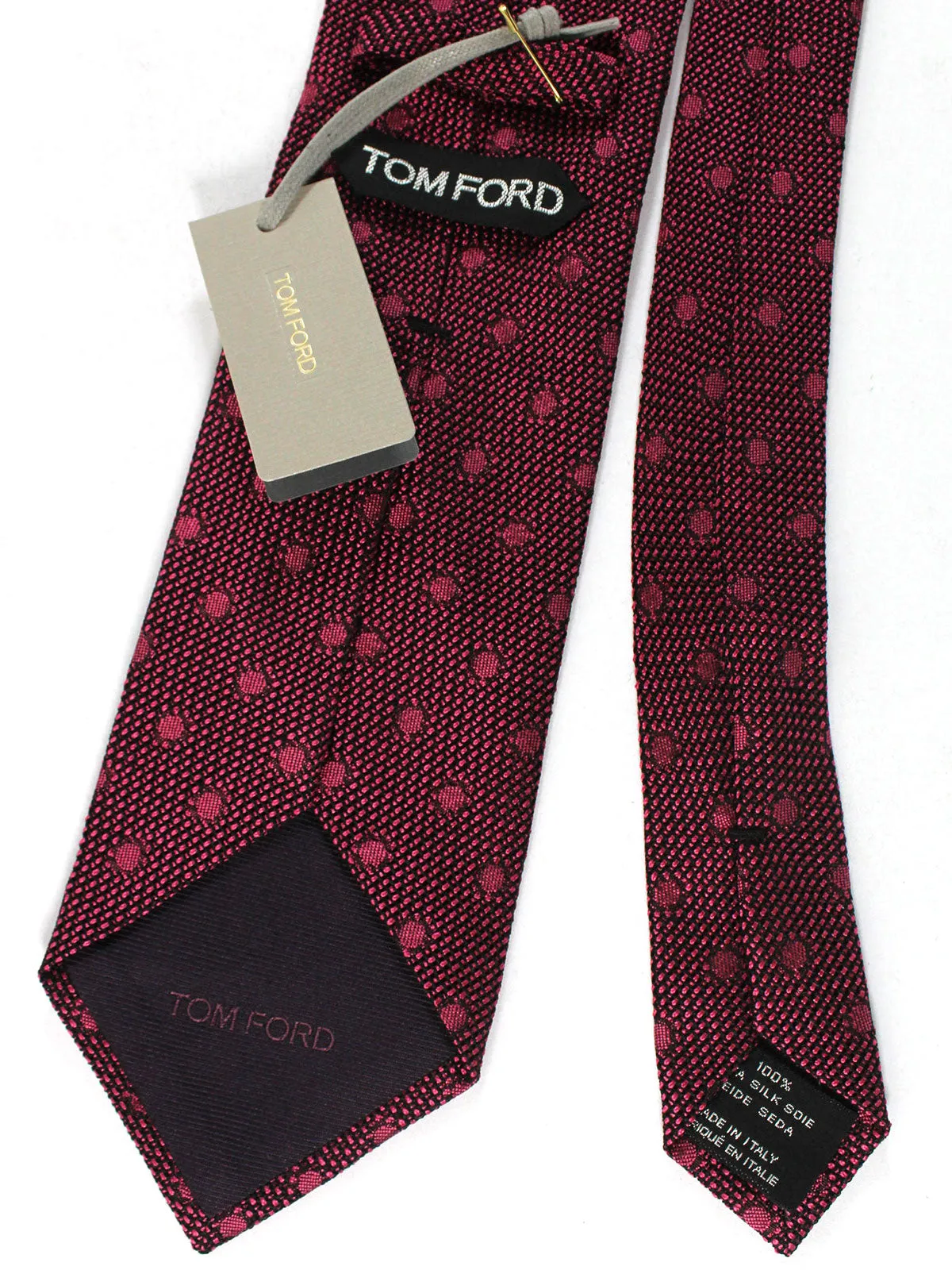 Tom Ford Tie Pink Black Polka Dots Hand Made In Italy