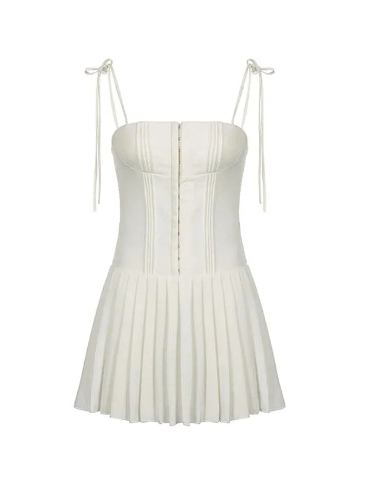 Uniwim French Breasted Lace Up Pleated Mini Dress