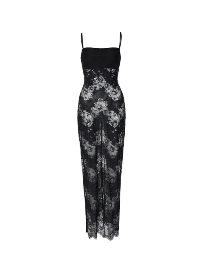 Uniwim Perspective Lace Backless Lacing Slim Maxi Dress