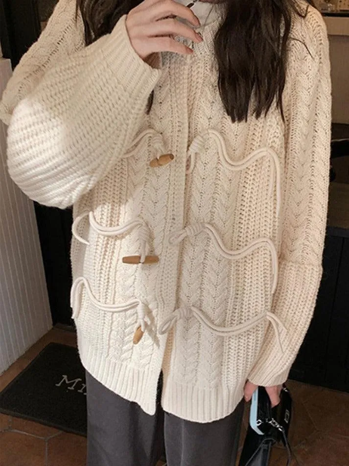 Vintage Twist Design Horn Buckle Cardigan