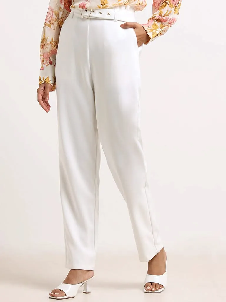 Wardrobe White Straight-Fit Trousers with Belt