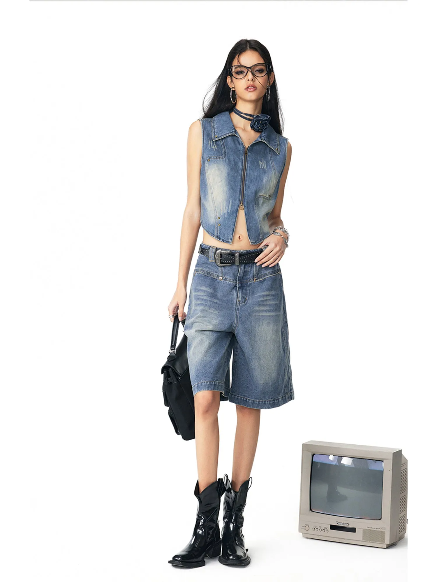 WESAME LAB COOL AND SPICY JEANS VEST SKIRT SUIT