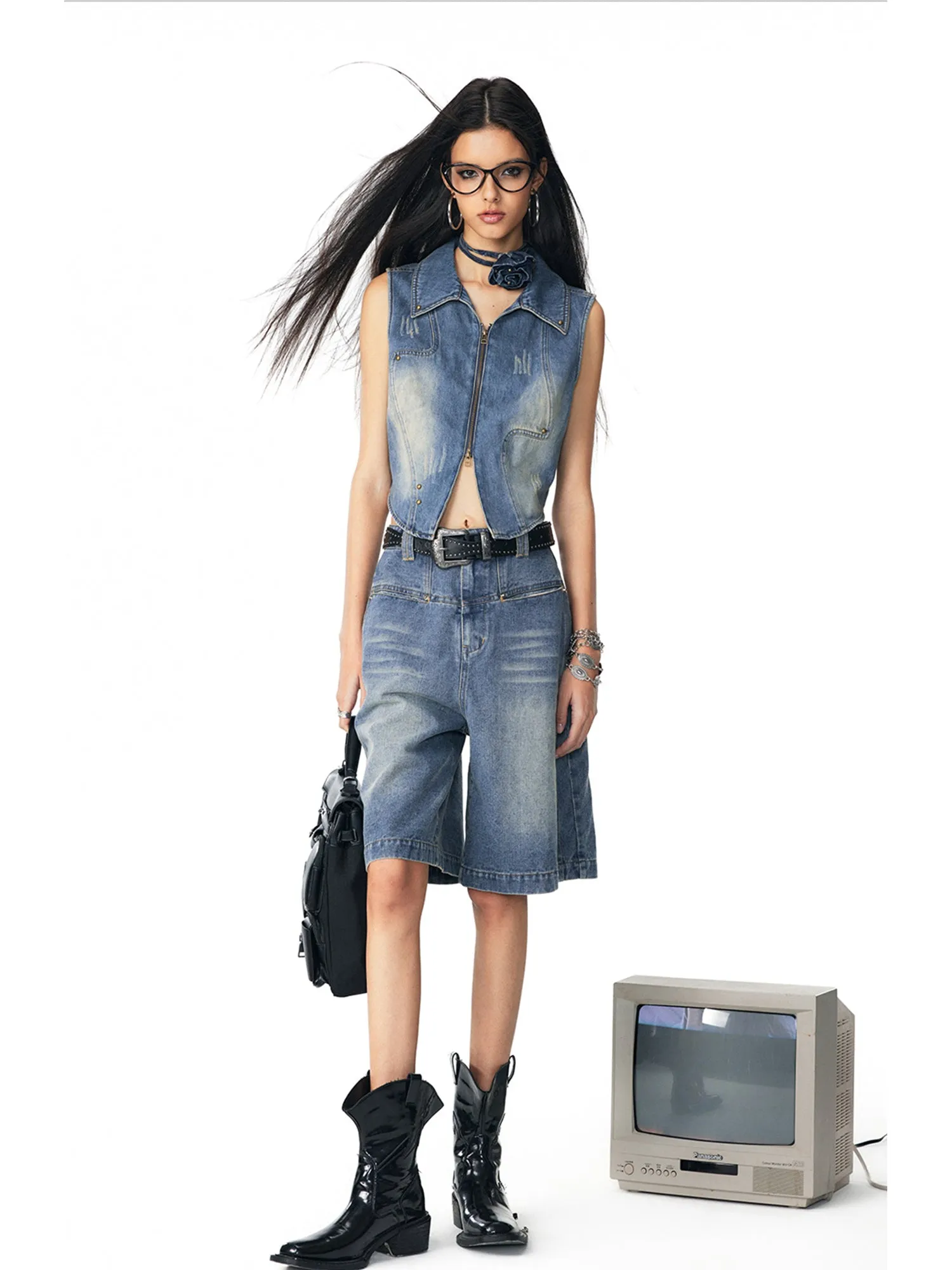 WESAME LAB COOL AND SPICY JEANS VEST SKIRT SUIT