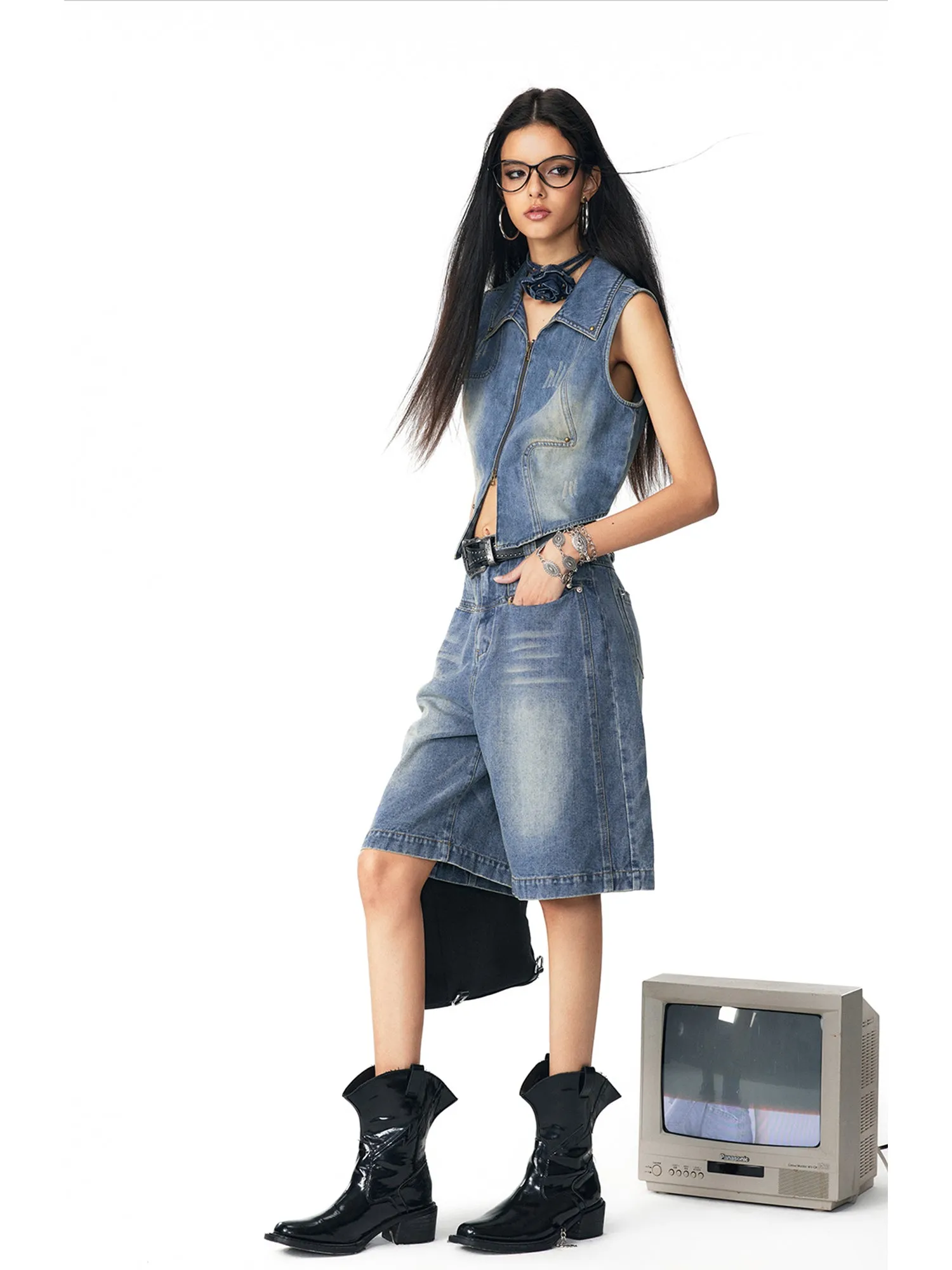 WESAME LAB COOL AND SPICY JEANS VEST SKIRT SUIT