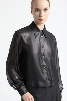 Wet-look laminated georgette shirt