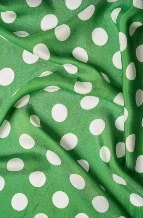 White Polka Dot Pattern Printed Natural Muslin Silk Fabric