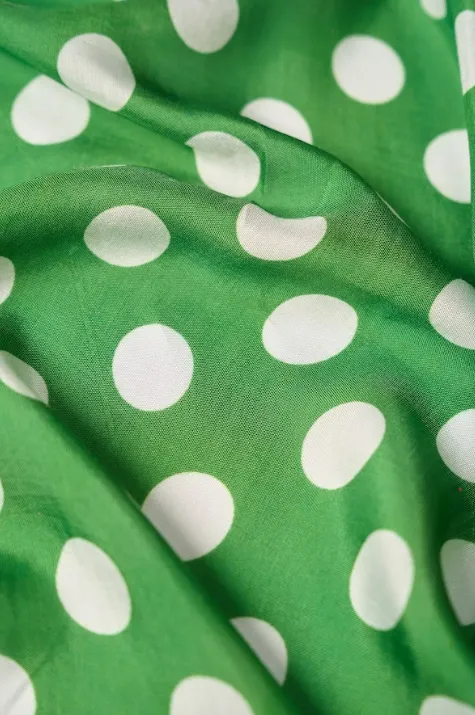 White Polka Dot Pattern Printed Natural Muslin Silk Fabric