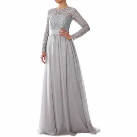 Women Lace Bridesmaid Dress Formal Party Evening Gown Long Sleeve Mother of Bride Dress