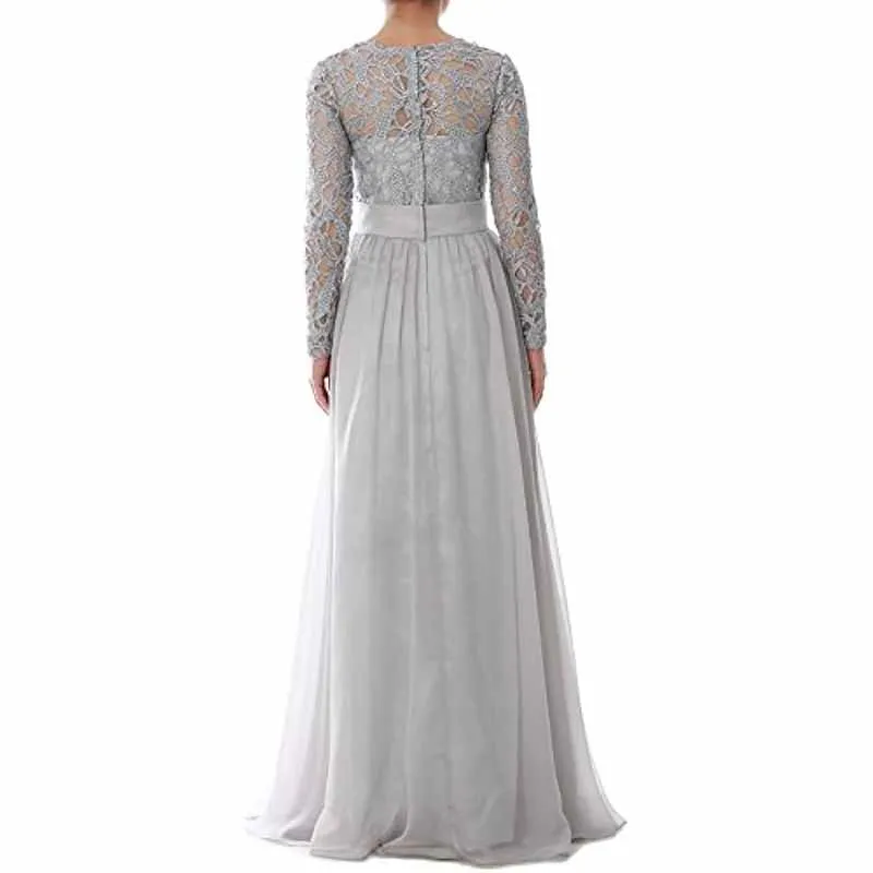 Women Lace Bridesmaid Dress Formal Party Evening Gown Long Sleeve Mother of Bride Dress