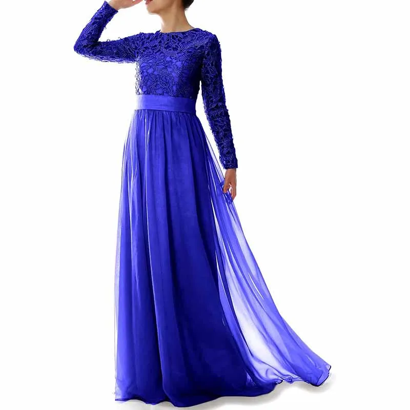 Women Lace Bridesmaid Dress Formal Party Evening Gown Long Sleeve Mother of Bride Dress