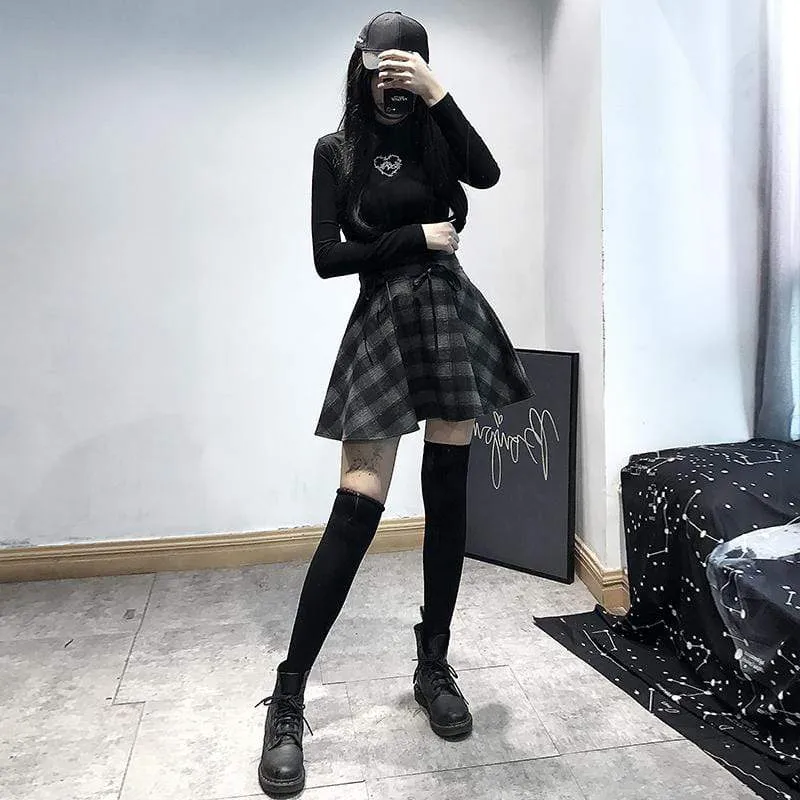 Women's High-waisted Lace-up Plaid Skirts