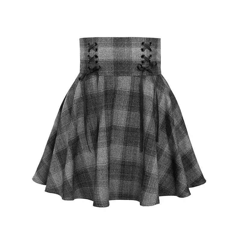 Women's High-waisted Lace-up Plaid Skirts